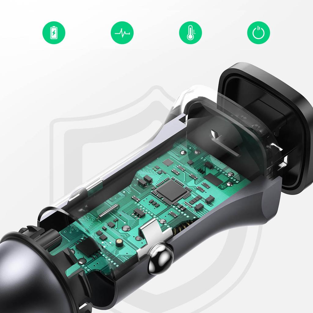 Ugreen Dual Port 30W Car Charger with USB-A/USB-C - PD PPS Certified - Metallic Gray (Model CD130)