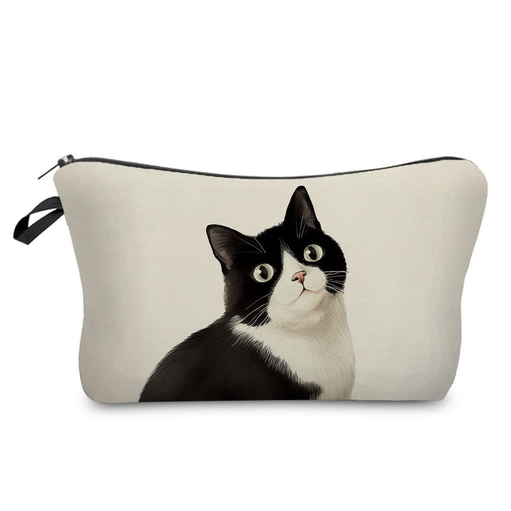 Black Cat Printed Cosmetic Bag, Daily Travel Nail Polish Storage Bag, Lipstick Skin Care Product Clutch Bag