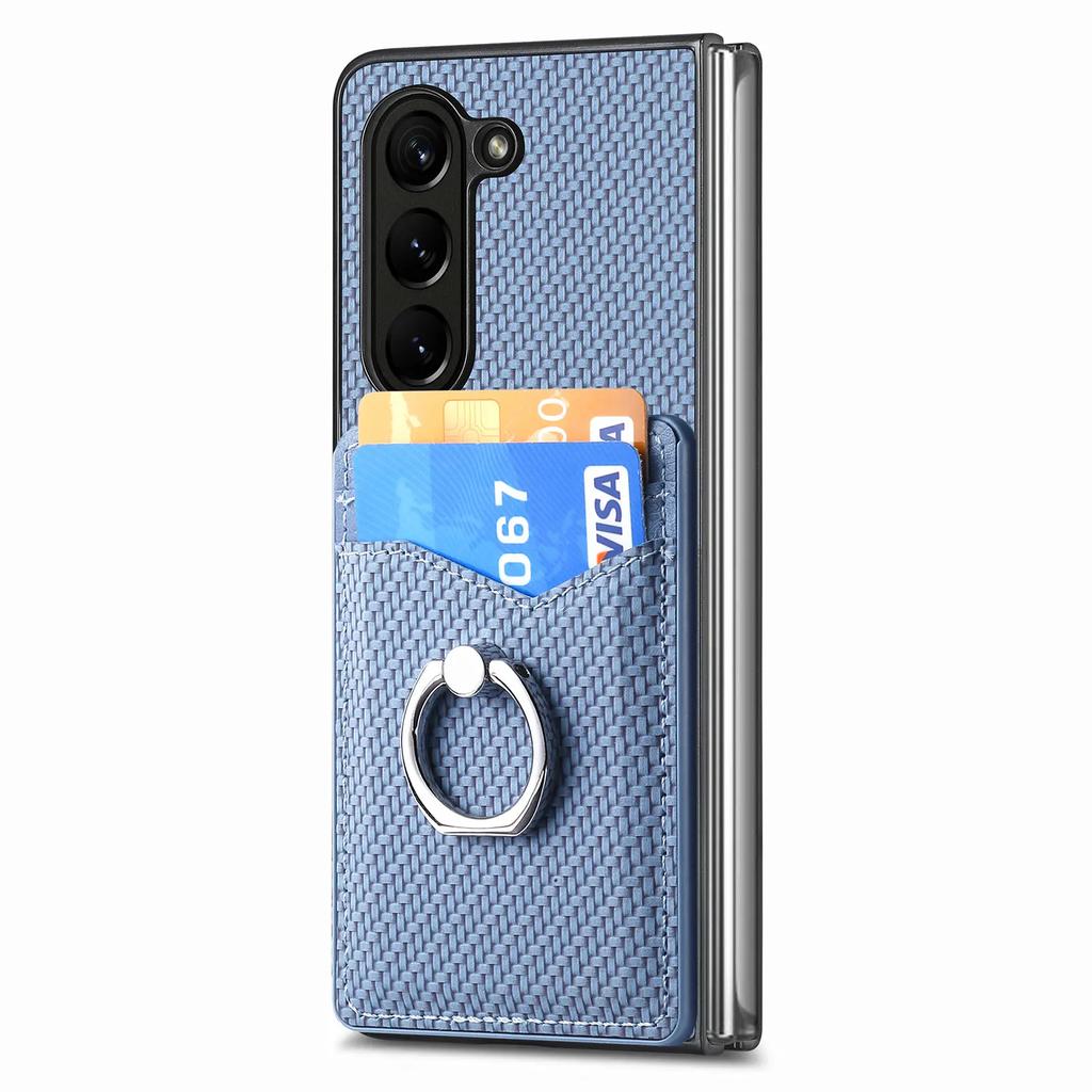 Ring Holder Cards Solt Wallet Case for Samsung Galaxy Z Fold 5 4 3 5G Fold4 Fold5 Kickstand Carbon Fibre Magnetic Bag Slim Cover