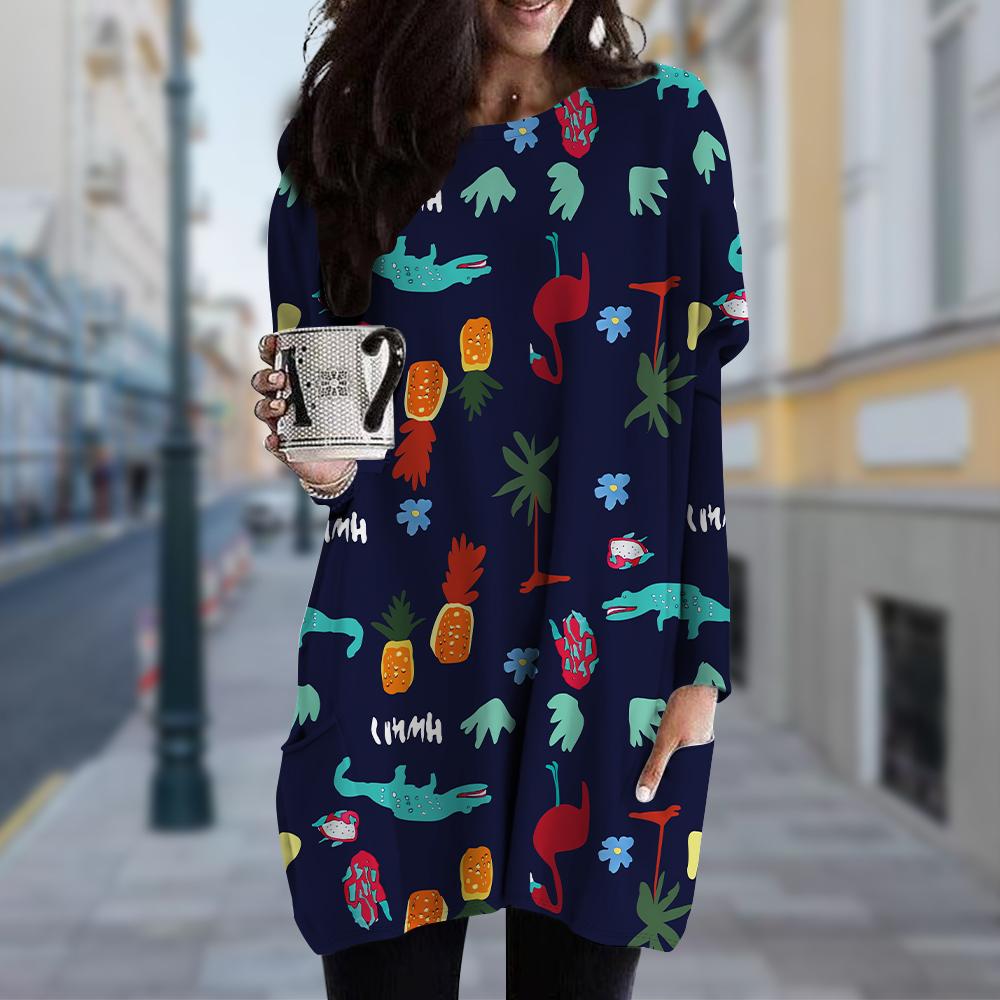 Женское платье с принтом подсолнухов и круглым вырезом — фото 4