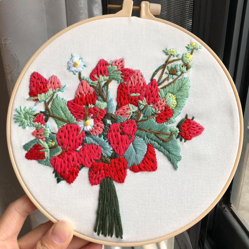 1 st 3D Blommig och Grön Växtmönster Broderi DIY Tyghantverkssats