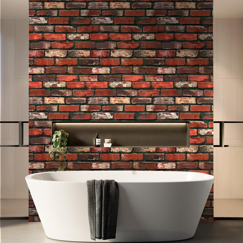 Vinyl Brick Textured Wall Cover Peel And Stick Wall Cover Vintage Red Bricklaying Pattern Self Adhesive Water-Repellent Home Decorative