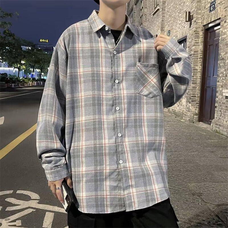 2024 Spring And Autumn Checkered Shirt Men'S Long Sleeve Sunscreen Jacket Casual Student Couple Trendy Shirt