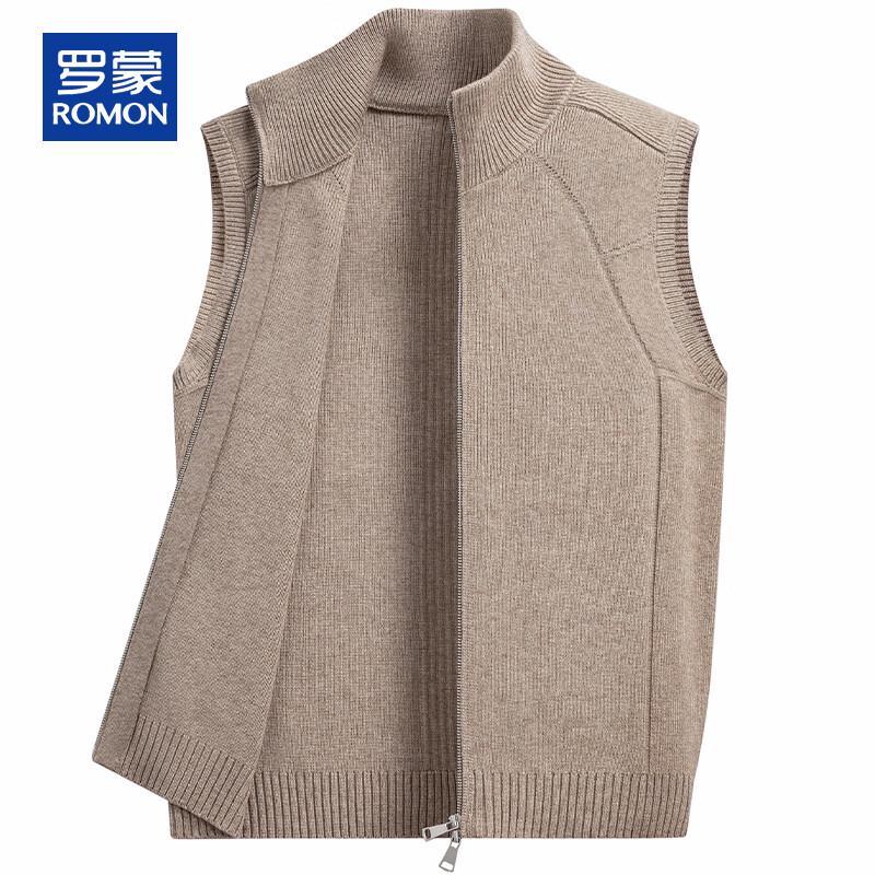 ROMON Men's Cashmere Blend Stand Collar Sleeveless Zippered Vest