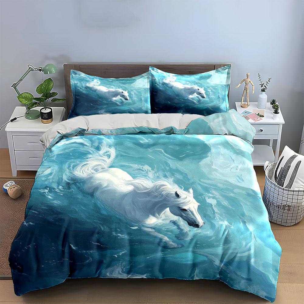 Elegant Horse Ocean Art Decor Soft Comfortable Duvet Cover Bedding Set Included 1*Duvet Cover & 2*Pillowcases, Gift