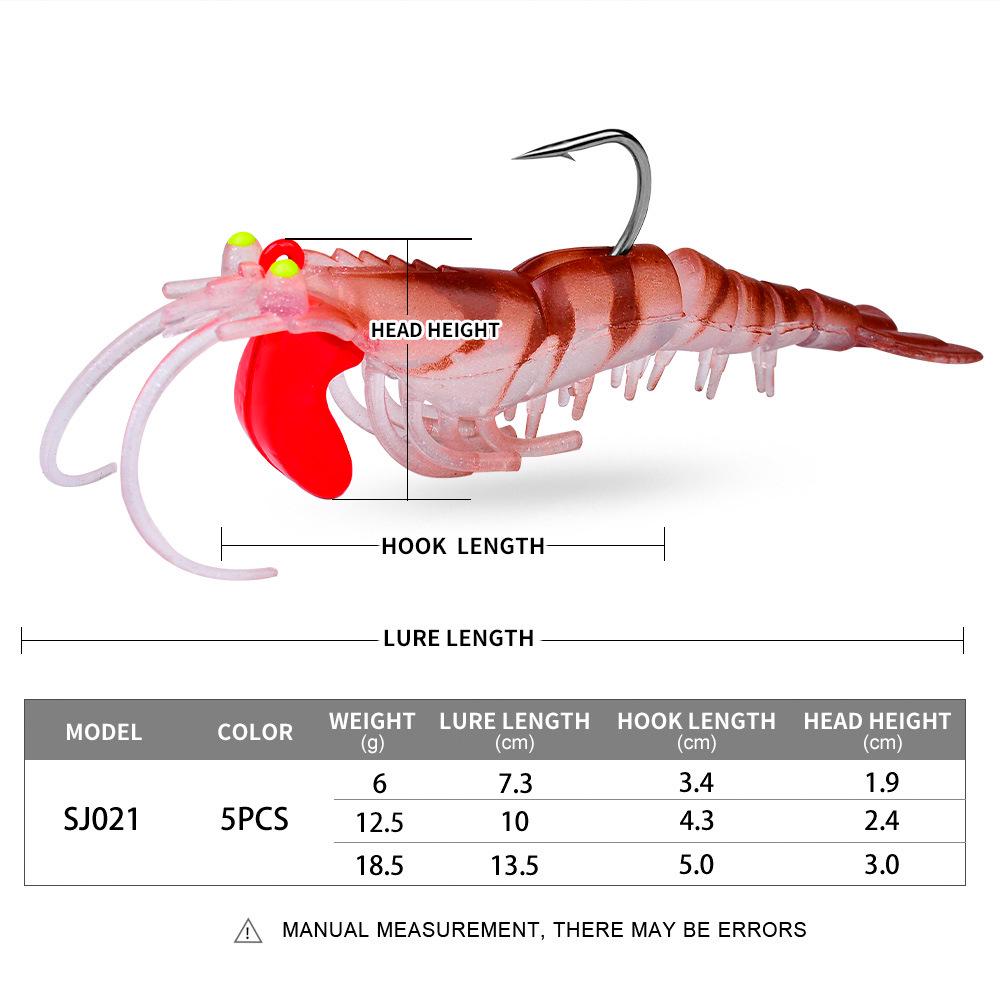 Luminous Soft Shrimp Lure with Lead Head Hook - Five-Segment Bait for Fishing
