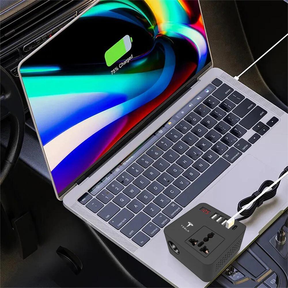 Car Sticker Tesla 1 AC Sockets DC 12V to AC 220V Converter Outlets Car Inverter 4 USB Ports 300W Power Adapter For Tesla Model Y