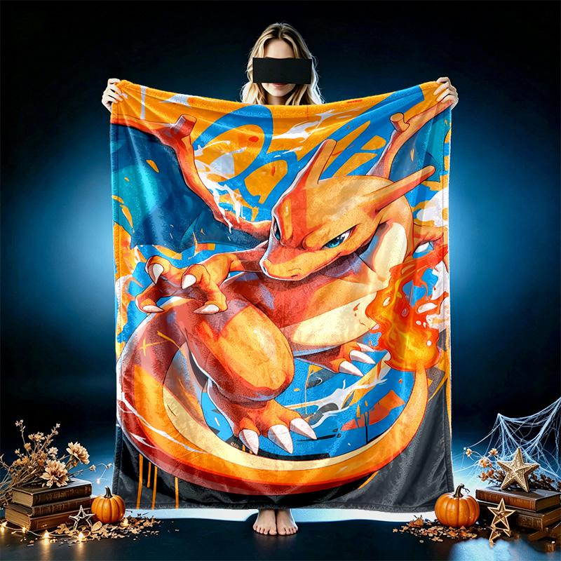 1pc Orange Dragon Cartoon Blanket, Super Cozy Printed Home Blanket, All-Season Warmth