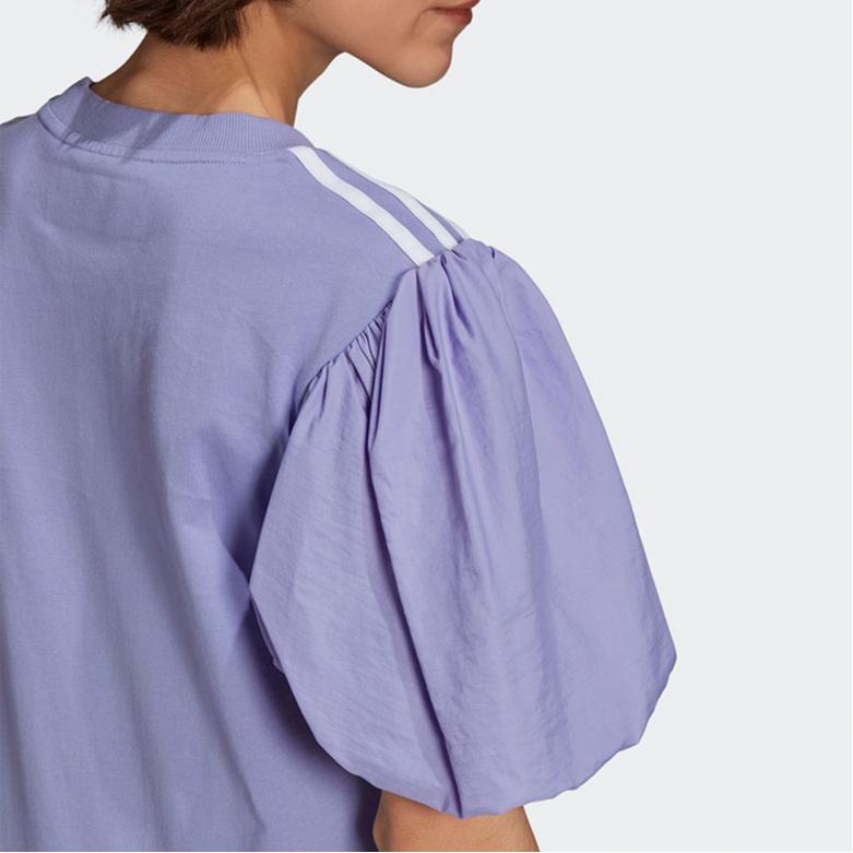 Adidas Originals Three Stripes Rundhals-Pullover mit Aufdruck Buchstaben Casual Kurzarm Laternenärmel T-Shirt Damen Tops Lila H59037