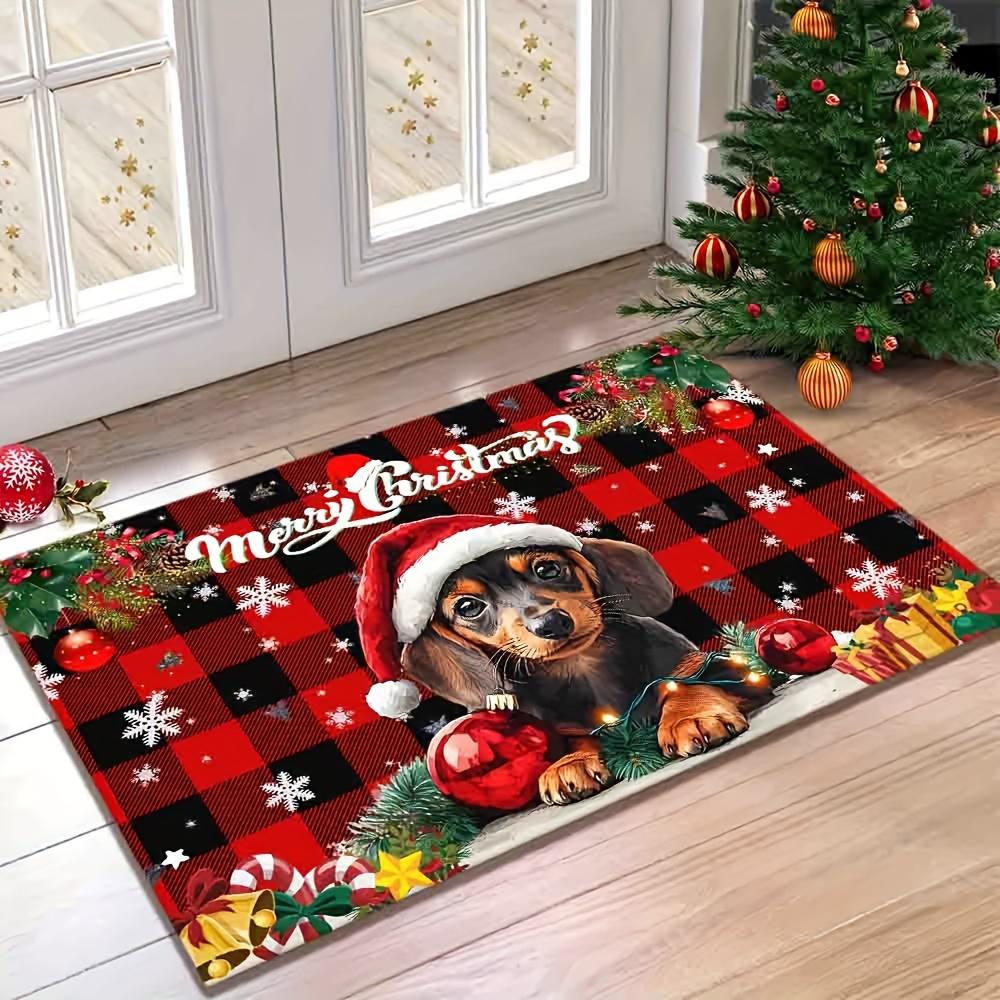 VIKAMA Christmas Carpet Plaid Floor Mat Puppy Carpet Door Mat Soft Rug For Bedroom Living Room Carpet Welcome Mat Outdoor Carpet