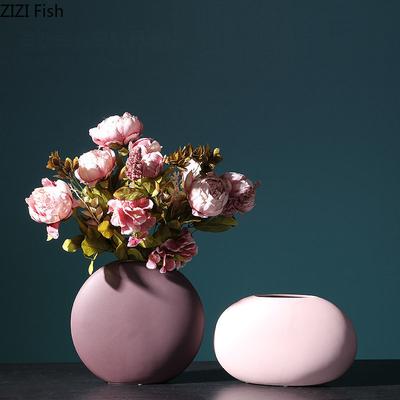 Minimalist Flat Ceramic Vase Creative Round Plant Pots Table Decoration Flowers Arrangement Floral Vases Room Aesthetic Decor