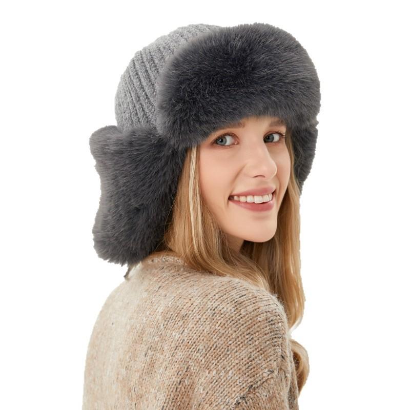 Lei Feng hat winter women's outdoor riding warm hat windproof and cold rabbit fur ear hat tide dome
