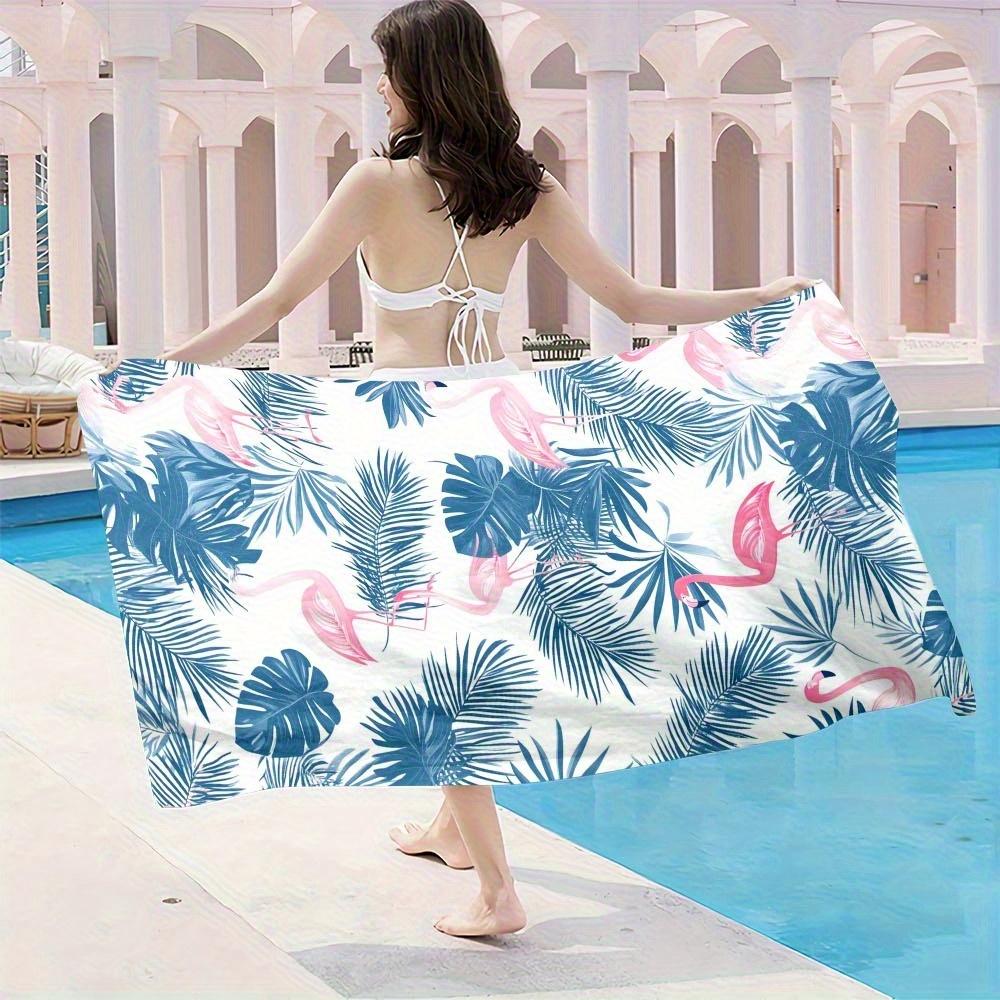 Strandtuch mit Blumen- und Flamingomuster Sonnenschutz und winddicht Geeignet für Strand, Pool, Camping, Reisen Stranddecke