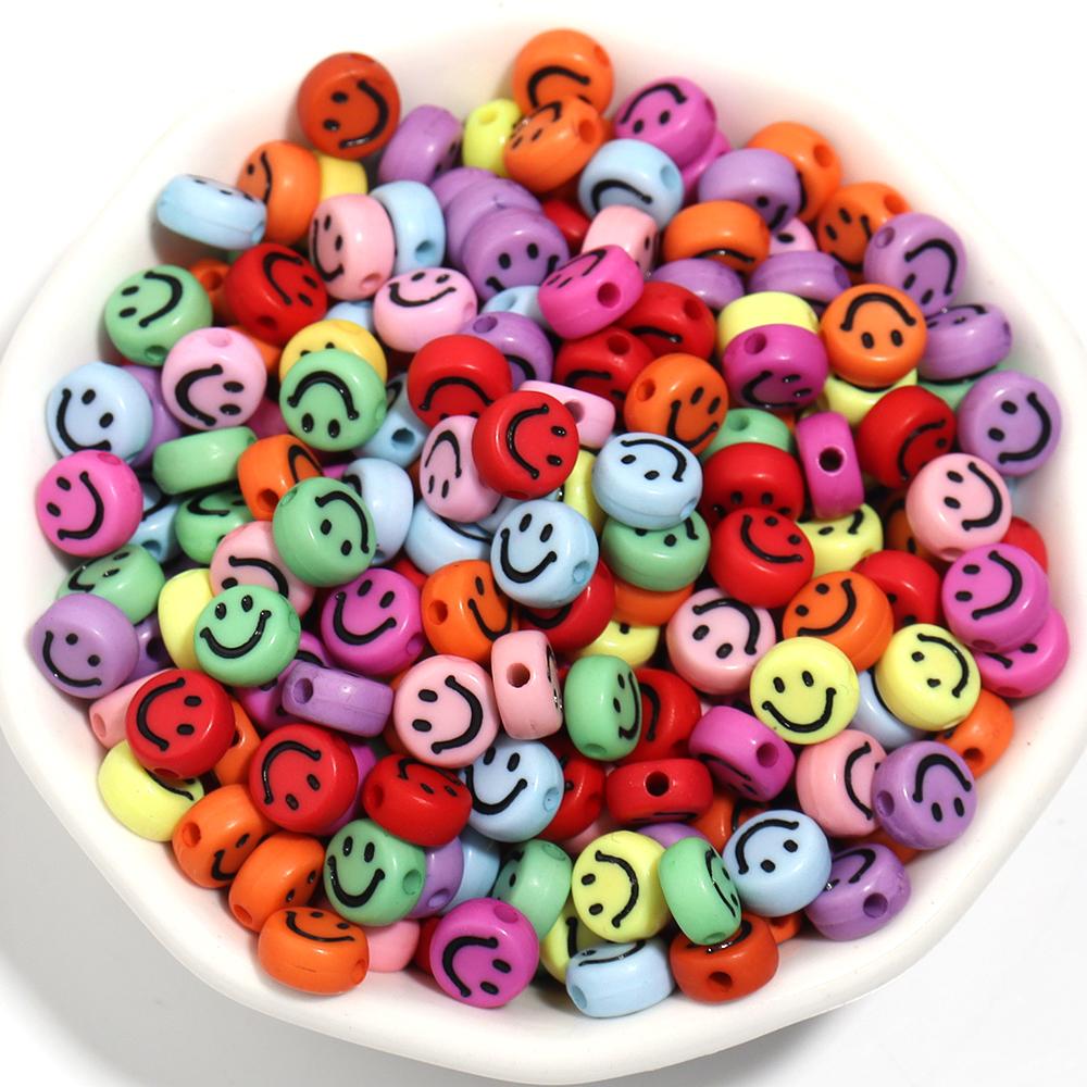 100pcs 7mm Acrylic Smile Face Beads Multicolor Round Shape  Loose Spacer Bead for Jewelry Making DIY Charms Bracelet Necklace