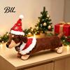 Decorative Plush for Window Christmas Dachshund Toy, Cute Dog Stuffed Animal with Santa Hat Sweater, Scene Prop Soft Holiday Decor Ornament Home Shelf