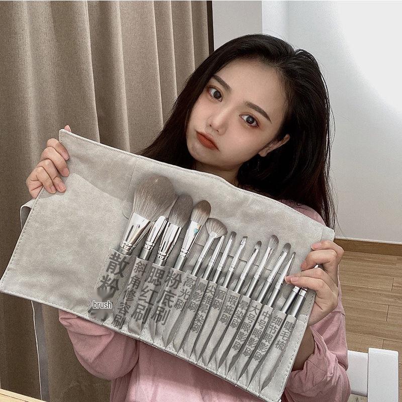 14dílná sada měkkých štětců na make-up pro začátečníky: Obsahuje štětce na sypký pudr, oční stíny, tvářenku a rozjasňovač