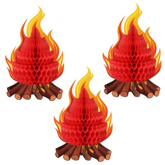 Fake Campfire Decoration 3D Paper Honeycomb Campfire Centerpiece Artificial Flame Folding