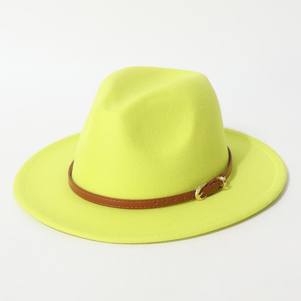 Simple Solid Color Fedora with Belt Buckle, European and American Felt Hat, Parent-child Casual Cowboy Hat, Classic Jazz Hat for Men and Women
