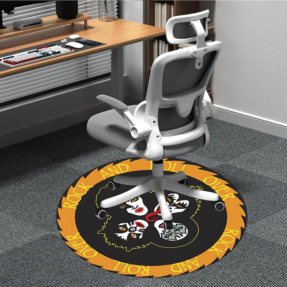1PC KISS Band Logo Office Round Rug - Perfect for Office or Study Decor, Machine Washable, Non-Slip Backing, Decorative Floor Mat