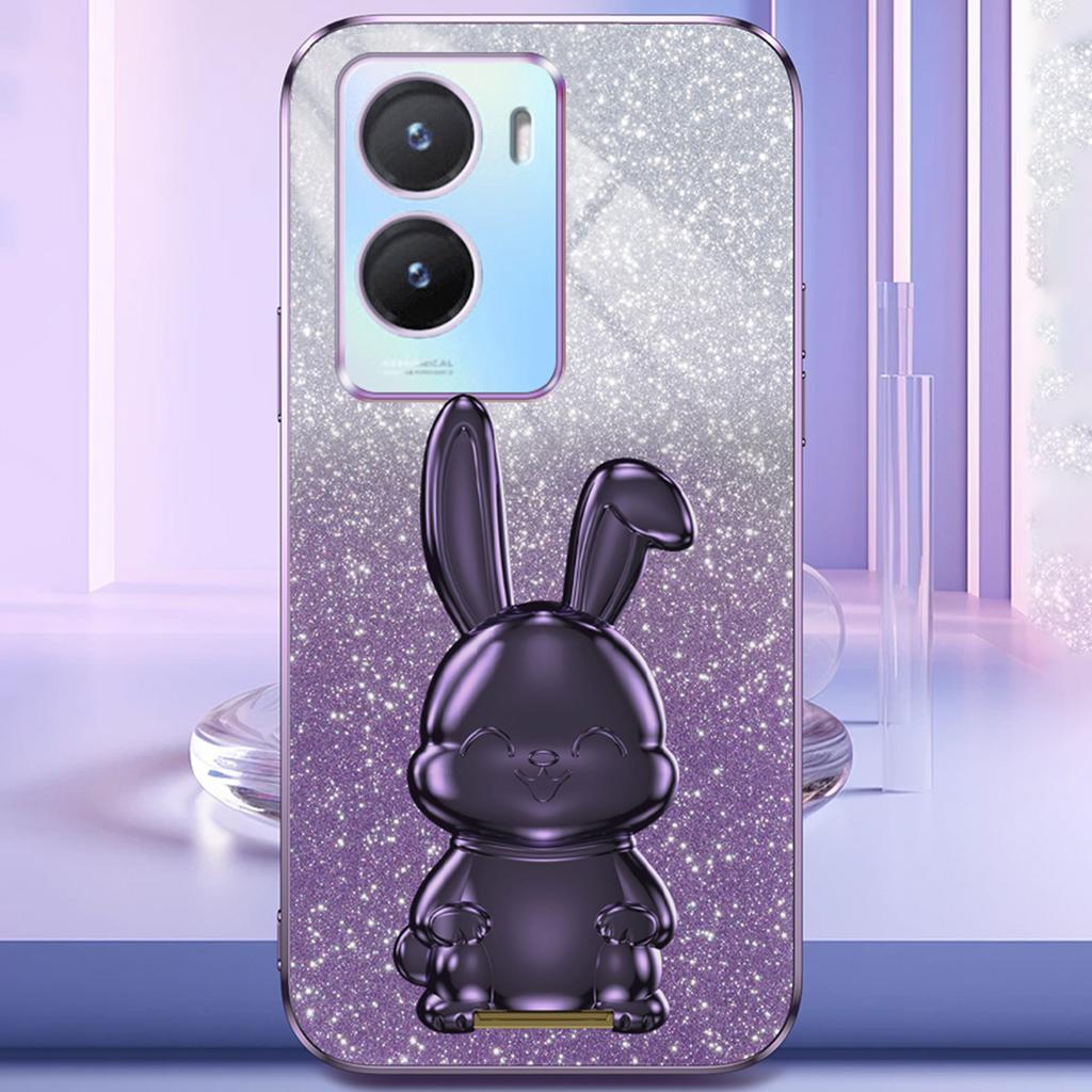 For vivo Y35 5G Pull-Out Kickstand Phone Protective Case Cartoon Rabbit Decor Cover