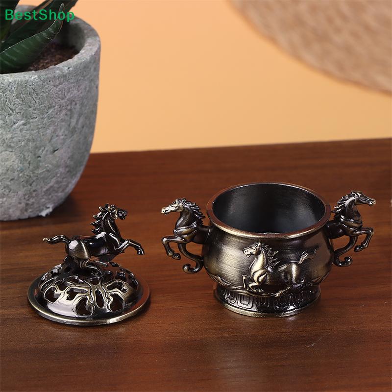 Retro Bronze Horse Embossed Incense Burner, Decorative Alloy Censer with Lid for Stick, Cone & Coil Incense