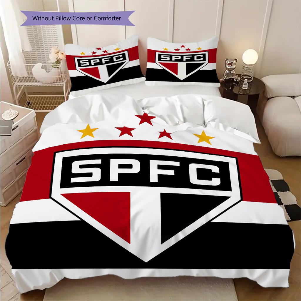 Sao Paulo FC Pattern Bedding Quilt Set Quilt Cover Pillowcase Home Decoration Birthday Gift (1 * Duvet Cover + 2 * Pillowcase, Without Core)