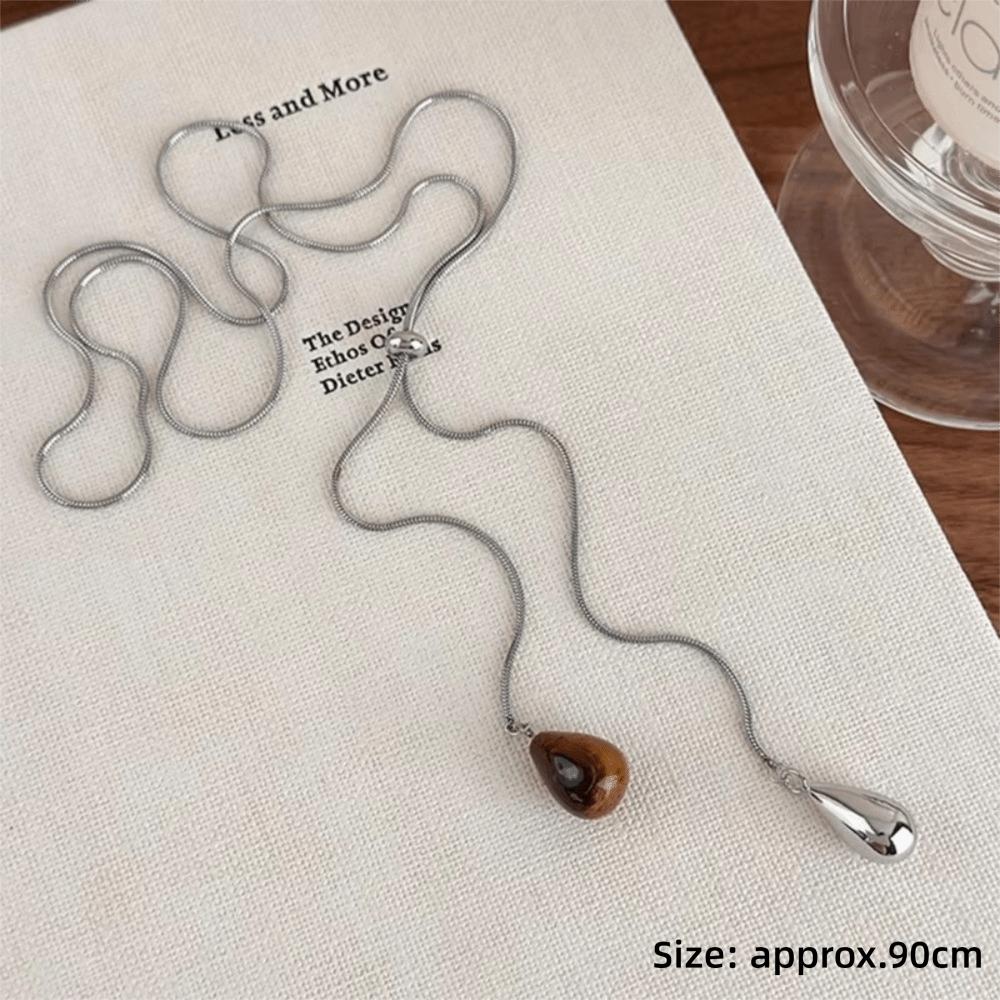 Tigerauge Stein Pulloverkette Titanstahl Anhänger Halskette Einfache Wassertropfenform Halskette