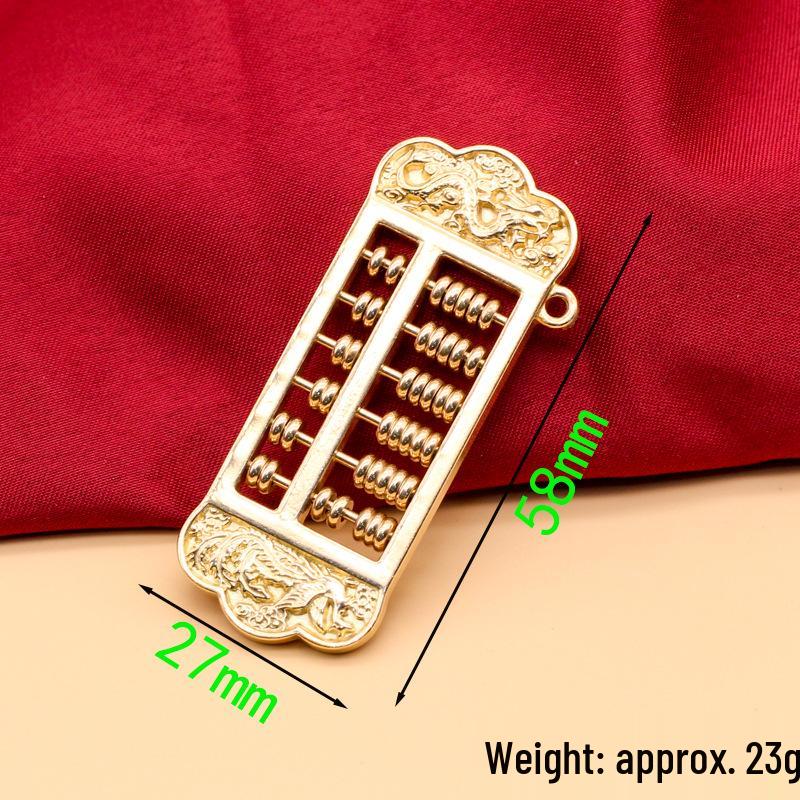 Blue Bead String with Five Emperors Coins & Golden Abacus Pendant - Office Ornament & Car Keychain