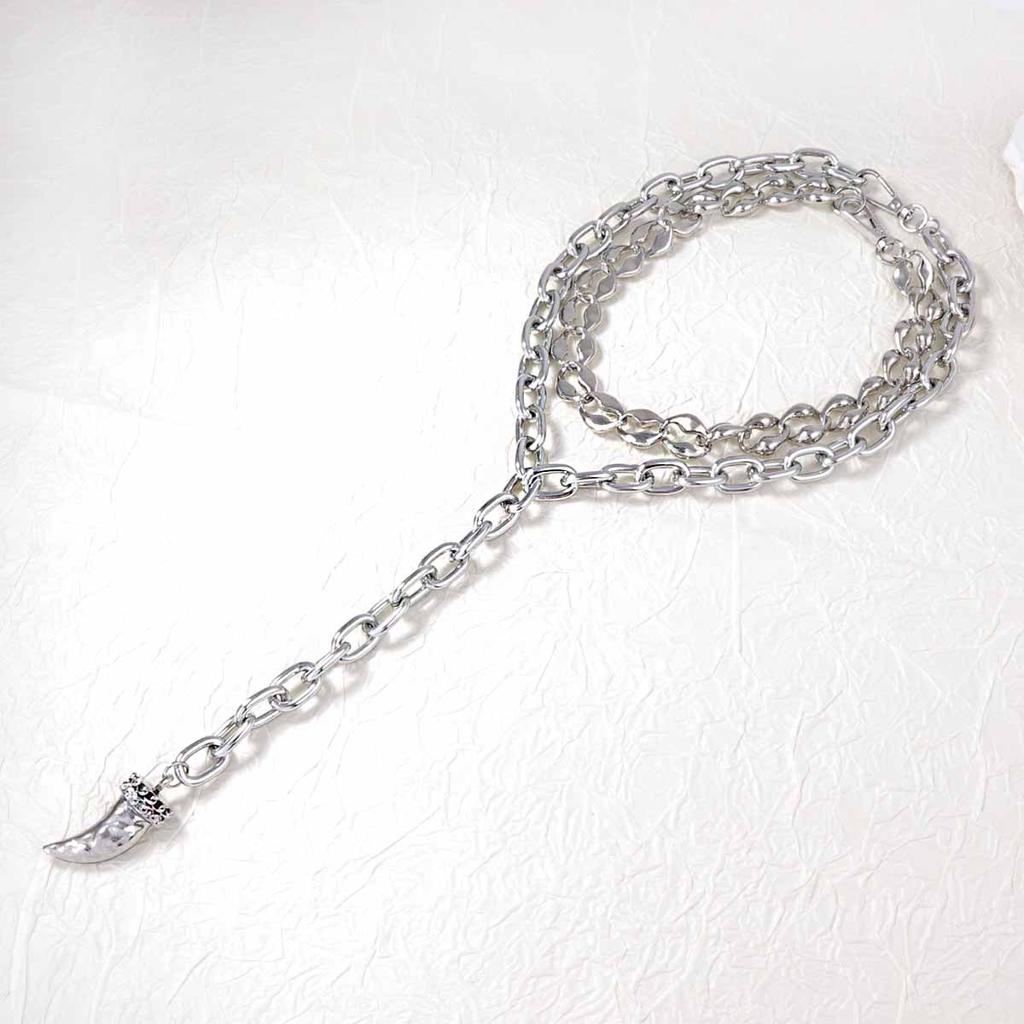 Personality, creative design, cold wind, metal chain, alloy animal horn pendant, double stacked necklace.