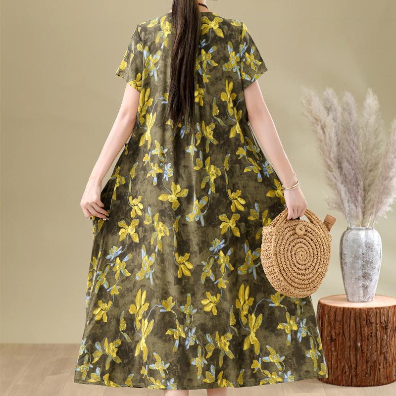 Elegant Woman Summer Dress Casual Loose Short Sleeve Long Dresses Plus Size Woman Clothing