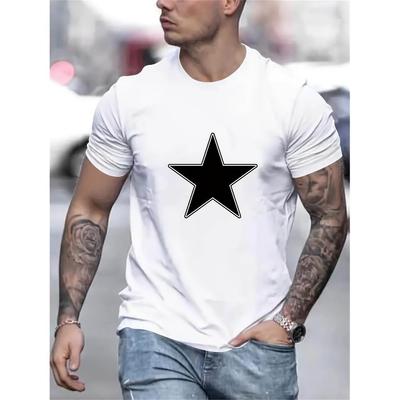 T-shirt Graphique Étoile Noire, Doux Respirant & Résistant à la Décoloration, Coupe Classique pour Vêtement Décontracté Quotidien