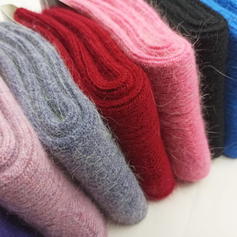 Double needle solid color wool women's socks, winter thick and plush warm socks, high-quality mid tube wool socks