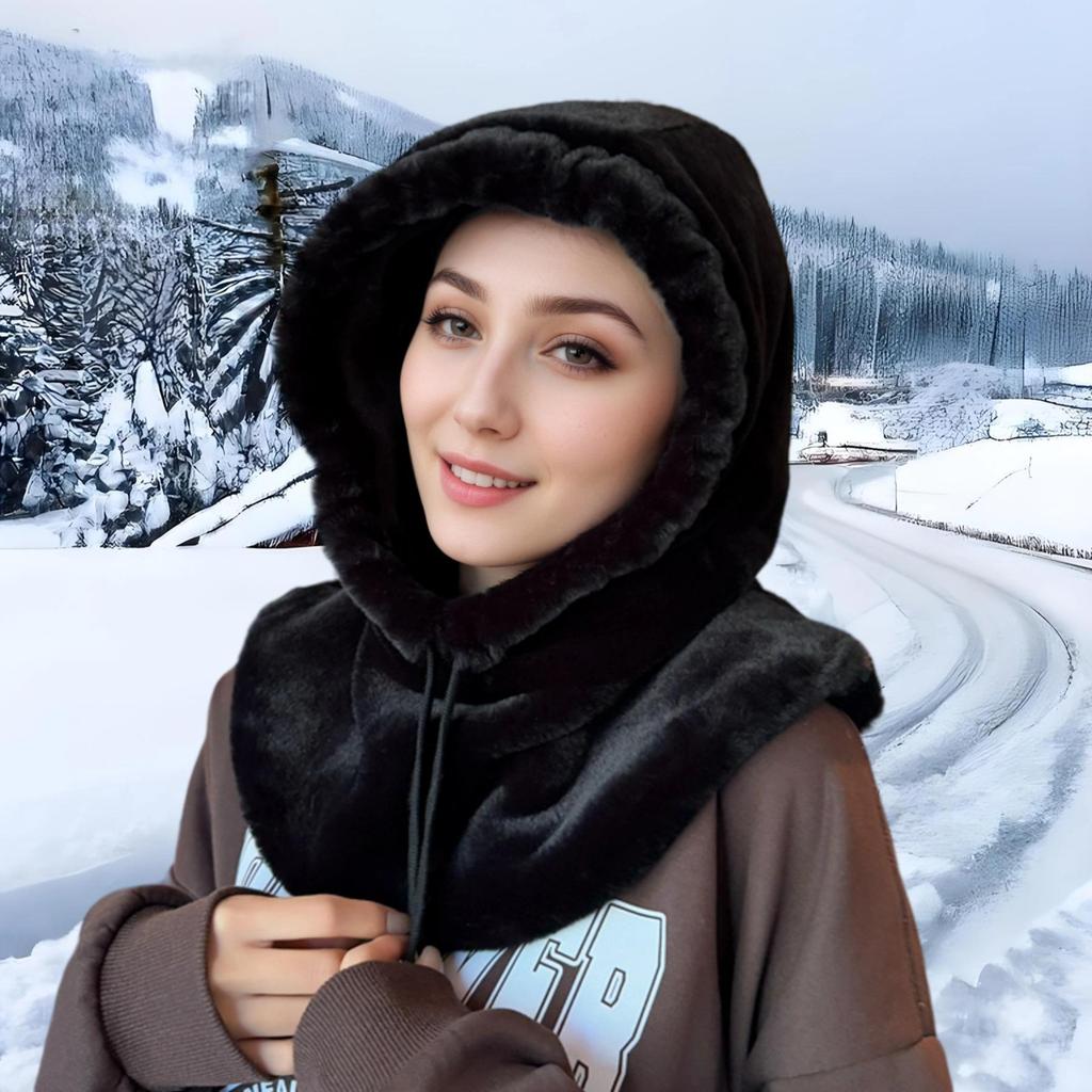 Pelzmütze im koreanischen Stil für Damen mit integriertem Schal und Ohrenschutz - Warmes Plüsch-Accessoire für Herbst/Winter