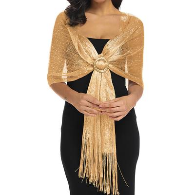 Gold Thread Tassel Scarf With Buttons Shawl For Women Luxury Glitter Silver Scarves Ladies' Fashionable Simple Party Shawls