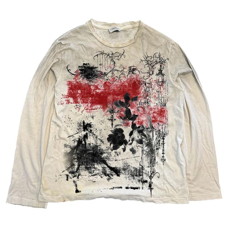 DRIPX Eyes Graphic Men Hip Hop T-shirts Vintage Harajuku Oversized Long Sleeve Tee Tops Streetwear Tshirt