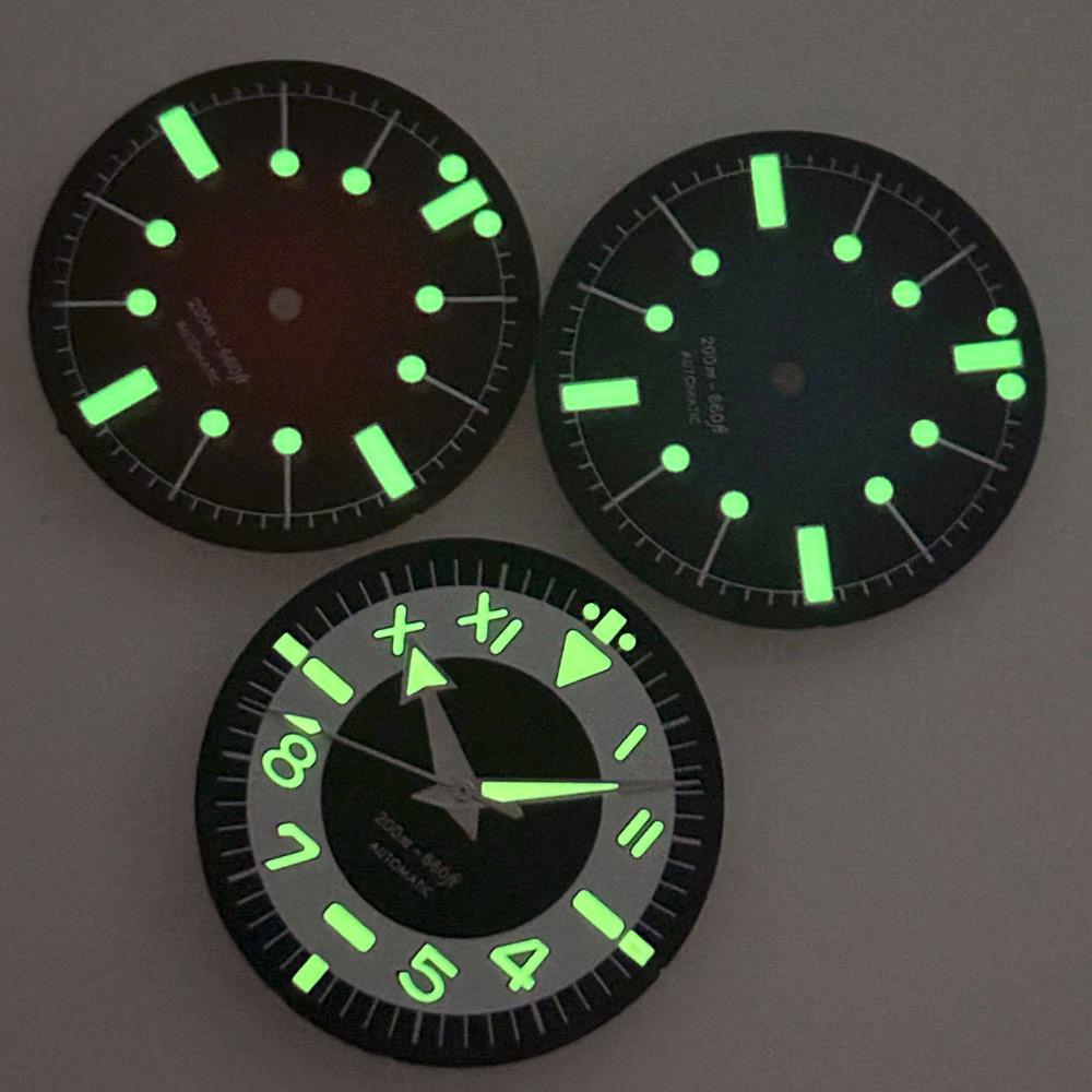31mm Beige/Black/Red/Blue/White Sterile Dial Face Fit NH35A NH36A ETA2824 PT5000 Automatic Watch Parts Green Lume Arrow Hands