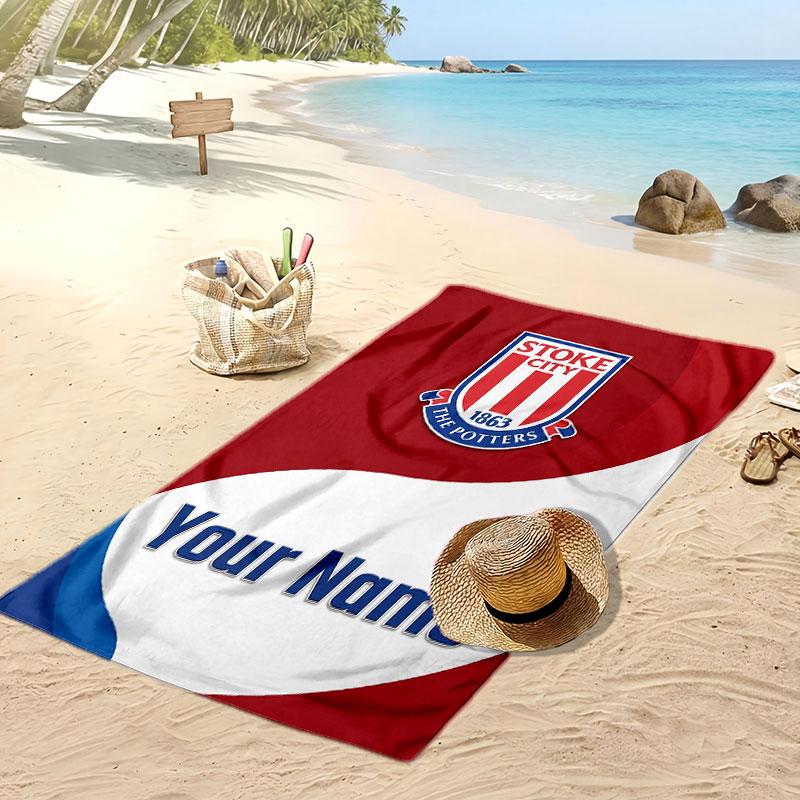 Stoke City FC Personalized Printed Beach Towel Soccer Logo Support Custom Name Text Absorbent Towel For Sport Travel Special Gift