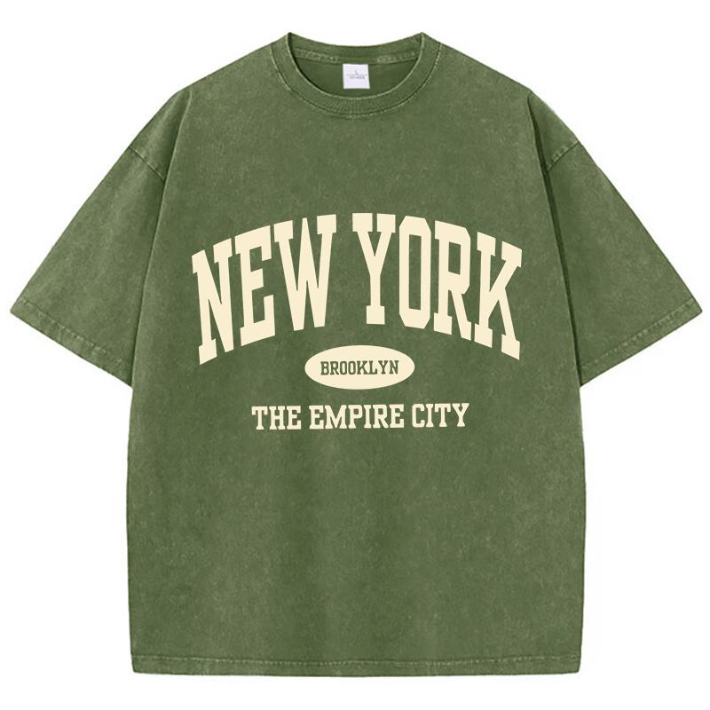 New York Brooklyn Brief Aufdruck Gewaschene T-Shirts Damen Baumwoll Tops Bequem Ausgefranste Rundhals T-Shirts Sommer Damen Kleidung