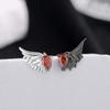 Gothic Punk Red Zircon Wing Earrings for Women Feather Angel Devil Ear Studs Unique Graduation Nightclub Look