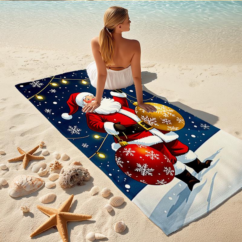 1Pc Santa Claus Ornaments Beach Towel, Quick Dry, Multi-Use for Beach Pool Gym Yoga Home Travel, Christmas, Halloween, Xmas Gift S287
