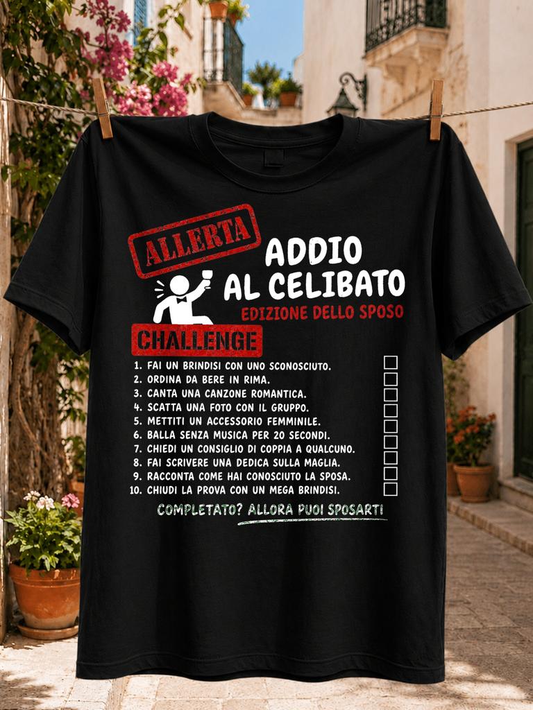 Allerta Addio al CelibatoItalian Groom Edition Challenge Checklist Red Stamp and Party Tasks Unisex Unisex All TShirt