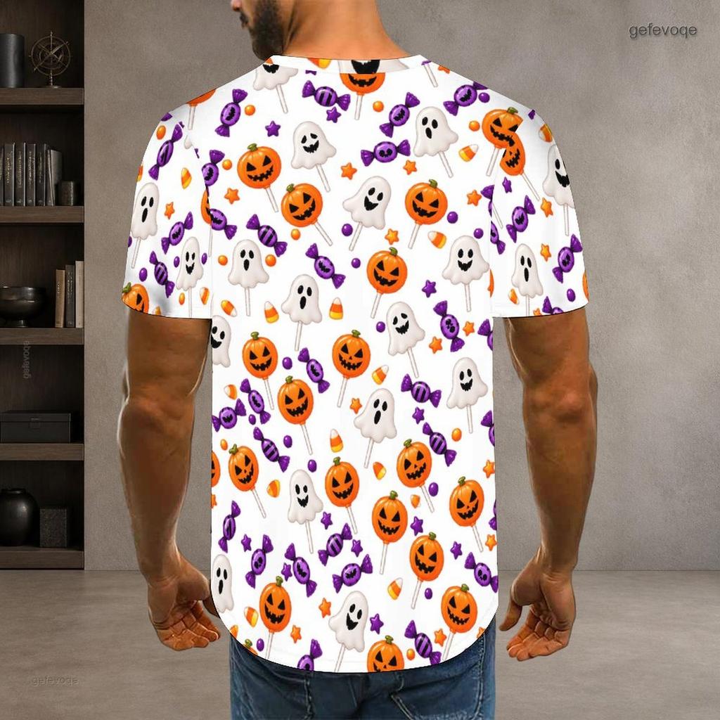 Men S Plus Size Round Neck Short Sleeve Halloween Printed White T Shirt