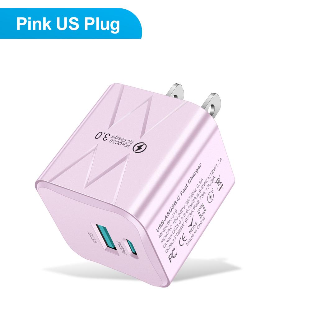 25W Super Fast Charging Macaron USB+PD Charger for EU, US, Korea