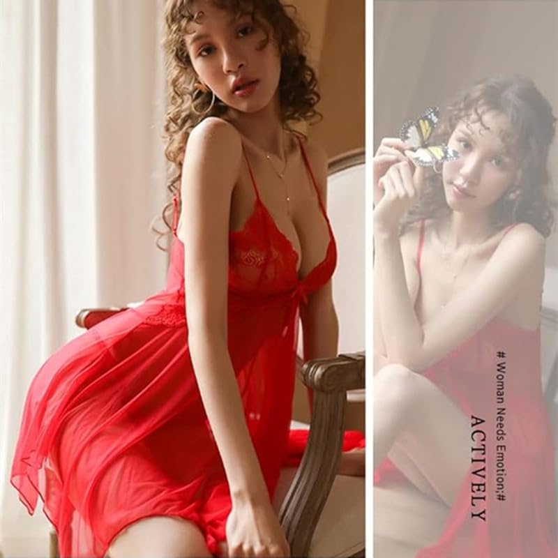 SARADEMUNT Sexy Plus Cute Half Babydoll, Sexy, Popular, Lingerie, Size, Sheer, Underwear, Nightgown, Slip, 240116-white-L