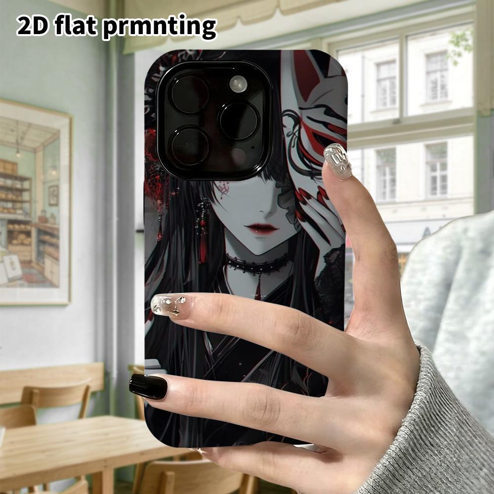Phone Case: 2D flat, fits iPhone 18, 17, 16, 15, 14, 13, 12Pro protective case, dark fox-faced girl, perfect Christmas and Halloween holiday gift