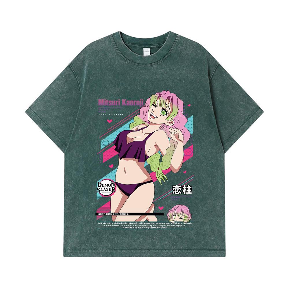 275 GSM Washed T-shirts 100% Cotton Demon Slayer V52 Mitsuri Waifu Print Unisex Heavy Cotton T Shirt