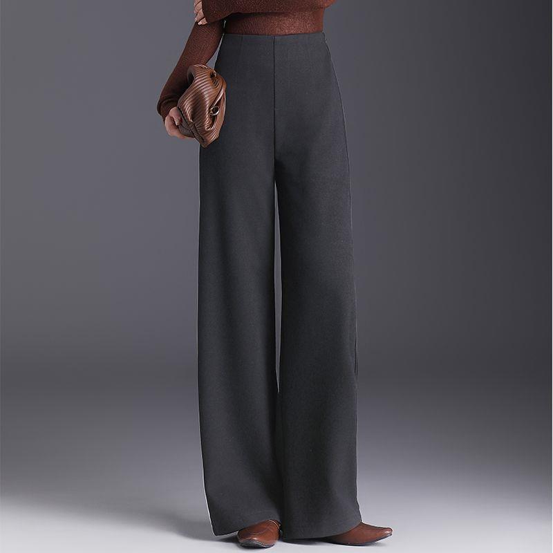Angola Red High Waist Woolen Wide-Leg Pants for Women - Winter 2025 Style