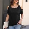 2025 Spring Summer Sexy Off-the-shoulder Short Sleeved Women Blouse Crew Neck Loose T-shirt Casual Simple Basic Solid Color Office Women Top Shirts