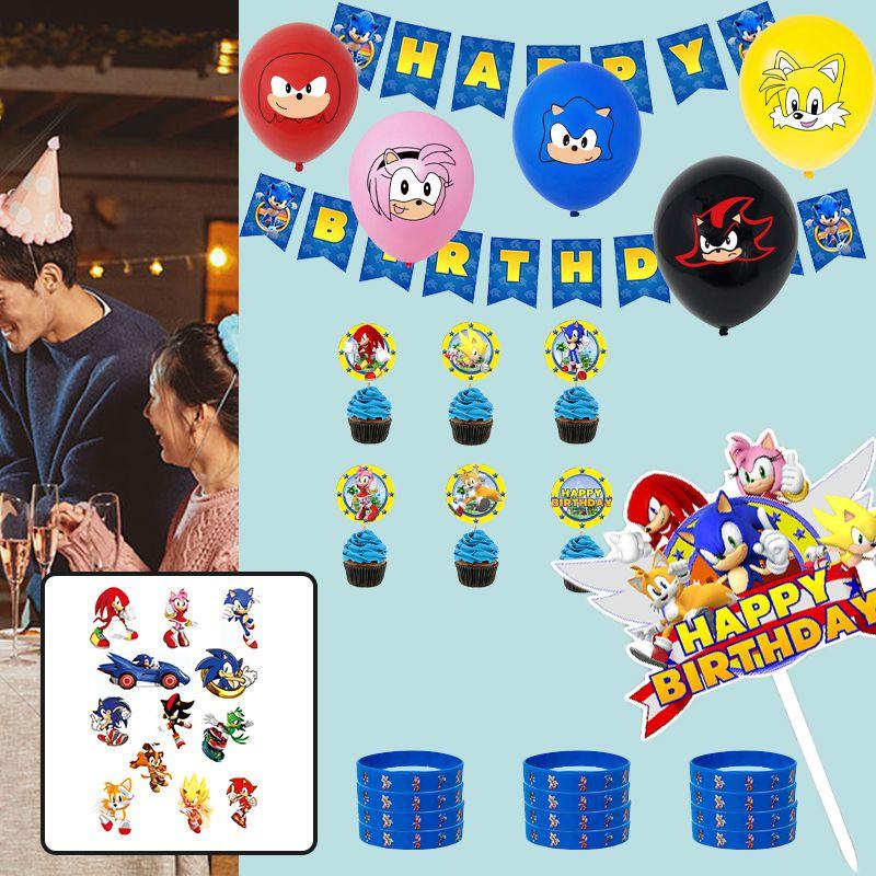 Birthday Party Sonic Cartoon Decorations Banners Cake Topper Set Balloon