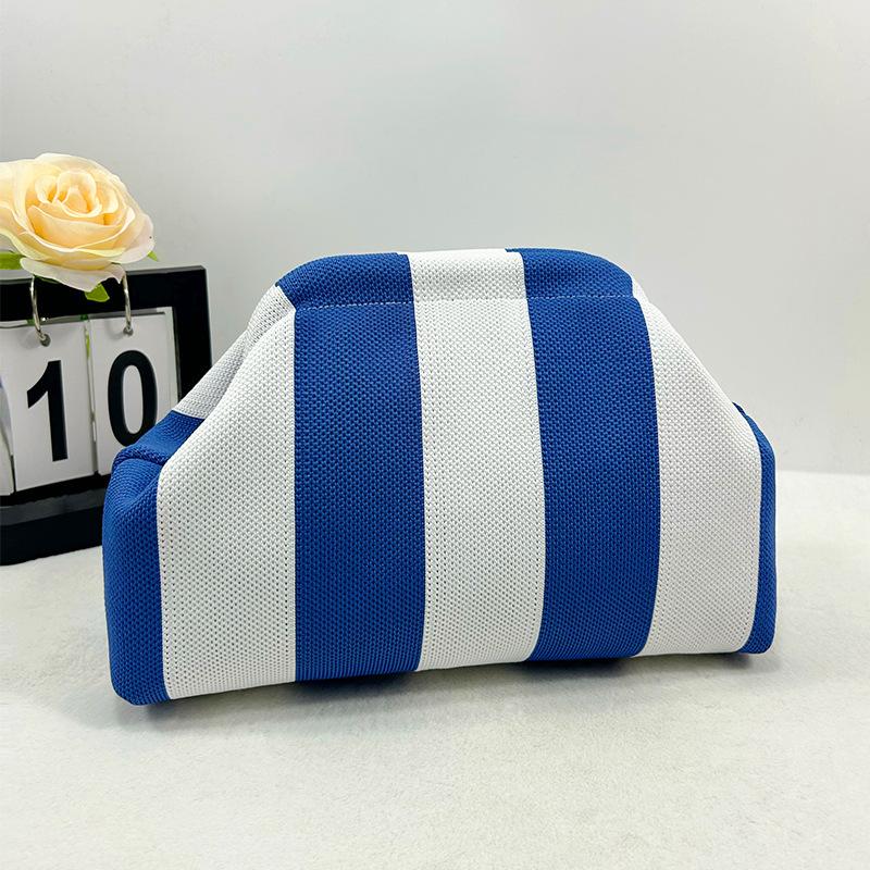 Knitted bag, striped clutch bag, women's flying woven clouds, versatile temperament, portable cosmetic bag, large capacity